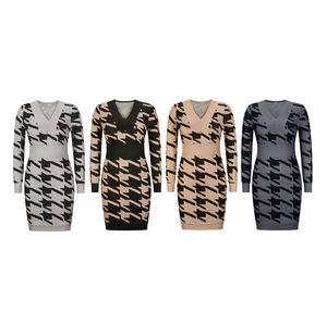 Nuevo Vestido Informal de Punto con Cuello en V para <span class=keywords><strong>Mujer</strong></span>, Talla Grande, Sexy, <span class=keywords><strong>Otoño</strong></span> <span class=keywords><strong>Invierno</strong></span> <span class=keywords><strong>2022</strong></span>, 100% Poliéster, ODM - Product Image 1