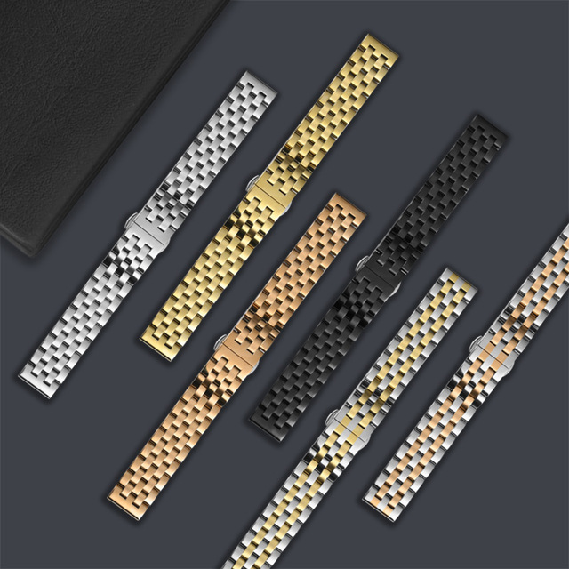 Jinkaiyue J-6011 Stainless Steel Five Beads Watch Straps 18 20 21 22 24mm Curved End Connector Universal Fit