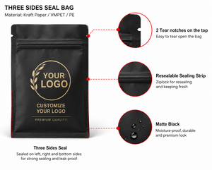 Sachet d'emballage pour chewing-gum en aluminium mat noir imprimé sur mesure, scellé sur trois côtés, avec fermeture thermoscellée, en PET PA <span class=keywords><strong>AL</strong></span> CPP - Product Image 6