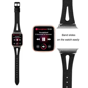 for Apple Watch Replacement Band Stainless Steel Buckle Classic Black Leather Watch Strap