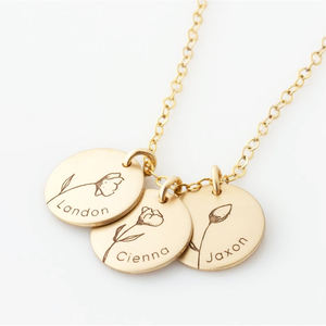 Flor colgante disco moneda collar Popular 18K oro lateral inicial I disco collar grabado personalizado collar - Product Image 1