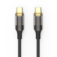 Câble de données USB-C vers USB-C 240W avec affichage LED, blanc/noir, en nylon tressé, charge rapide 3A, coque transparente