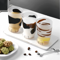 Mug à café en verre borosilicate givré de 300 ml avec motif de patte de chat mignon, motifs d'animaux de dessin animé, sans BPA, compatible micro-ondes et lave-vaisselle, réutilisable