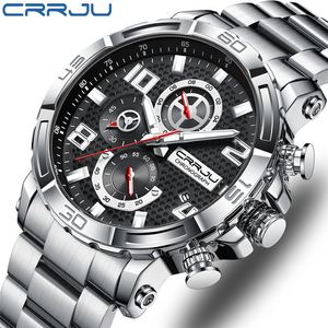 Relojes CRRJU 2297 para hombre, esfera grande, resistentes al agua, de acero inoxidable, con manecillas luminosas, fecha, cronógrafo deportivo, reloj masculino. - Product Image 1