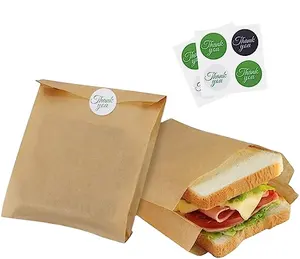 Custom Paper Sandwich Bags Recyclable Sack Sandwich Bags Unbleached Natural Kraft Paper Bags Sealable with Thank You Stickers