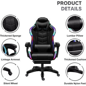 Chaise ergonomique de jeu d'ordinateur de massage pour adulte Chaise de jeu vidéo en PVC Dossier haut avec repose-pieds Appui-tête Soutien lombaire - Product Image 6