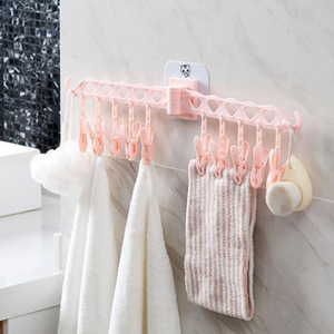DS1360 Rak Jemuran Gantungan Pakaian Plastik Berputar dengan Klip Kaus Kaki <span class=keywords><strong>Bra</strong></span> Rak Pengeringan Dinding Gantungan Baju Lipat - Product Image 4