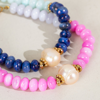 Bracelet en perles de pierre naturelle faites à la main, couleur bonbon vif, forme boulier, avec grandes perles rondes de culture d'eau douce, idéal pour cadeau de fête