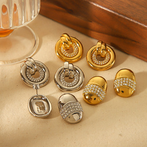 Pendientes de diamantes para mujer, anillo circular geométrico, acero inoxidable, chapado en oro de 18 quilates, uso diario TE6982 G - Product Image 2