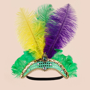 Corona de Cristal de Carnaval, Tocados de Plumas, Accesorios de Mardi Gras, Diadema de los Años 20, Diadema de Halloween para Mujer - Product Image 6