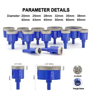SHDIATOOL 20-65mm Vástago triangular Diamante Mármol Granito Brocas Azulejo Cuarzo Agujero Cortador Piedra Agujero Sierra