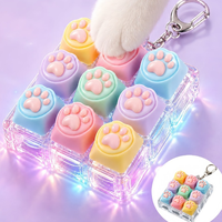 9-grid Cat-paw-shaped PLA Keycaps Emit Light; Stress-relief Accessories Keychains-3D Toy Zhiwan-018 Soft PLA Keys for Toys