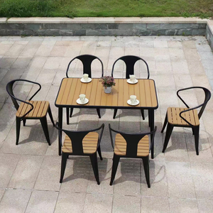 Kim loại + tái chế nhựa gỗ ngoài trời bàn ăn đồ gỗ ngoài trời đặt Bàn cà phê bằng gỗ ghế - Product Image 6