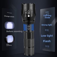 Nouvelle lampe torche LED haute intensité en aluminium T6 transfrontalière, rechargeable par USB, IP44, multifonction, avec batterie externe et zoom optique pour l'extérieur