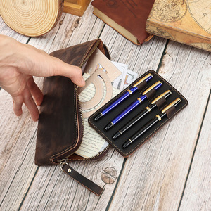 Joyir Estuche para lápices de cuero genuino con cierre de cremallera, bolsa de almacenamiento para papelería de oficina y escuela, diseño de moda K182, color café, marrón, rojo vino - Product Image 2