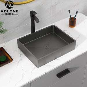 Encimera de acero inoxidable 304 rectangular hecha a mano, diseño moderno, lavabo de baño de Hotel con escurridor de resina de vidrio - Product Image 1