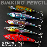 Leurre de pêche artificiel dur Yozuri Crankbait Musky Sublimation Hard Pencil de 160 mm, 70 g, imprimé en 3D, coulant, avec hameçon triple