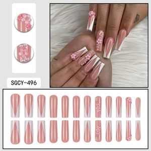 24 piezas en forma de ataúd <span class=keywords><strong>Diagonal</strong></span> flor francesa perla punto diamante copos desmontable ABS Nail Art para dedos - Product Image 6