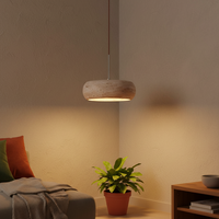 Lustre en travertin jaune Wabi Sabi pour restaurant, lampe suspendue LED décorative pour chambre à coucher avec plafond haut et pierre naturelle