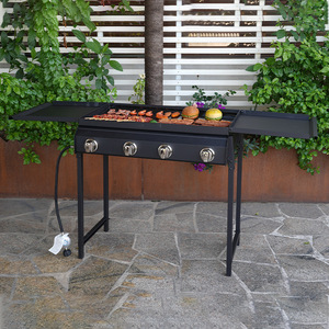 Propane Grill Four Burner Portable Outdoor Gas <b>BBQ</b> With Side Shelves Foldable Enamel Coated - Product Image 1