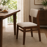 Chaise de salle à manger moderne en bois de noyer avec dossier et assise en tissu beige pour la maison, le bureau ou le café (vente en gros)
