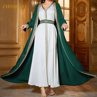 Abaya turque personnalisée pour femmes, 2 pièces en dentelle à manches longues et ceinture, caftan islamique marocain, robe longue modeste pour femme arabe