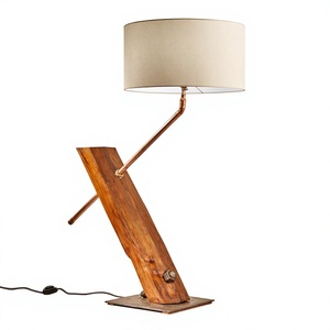 Rustic Farmhouse Wood Copper LED <b>Desk</b> Lamp with Drum Shade Decorative Floor Lamp for Living Room Bedroom Study - Product Image 1