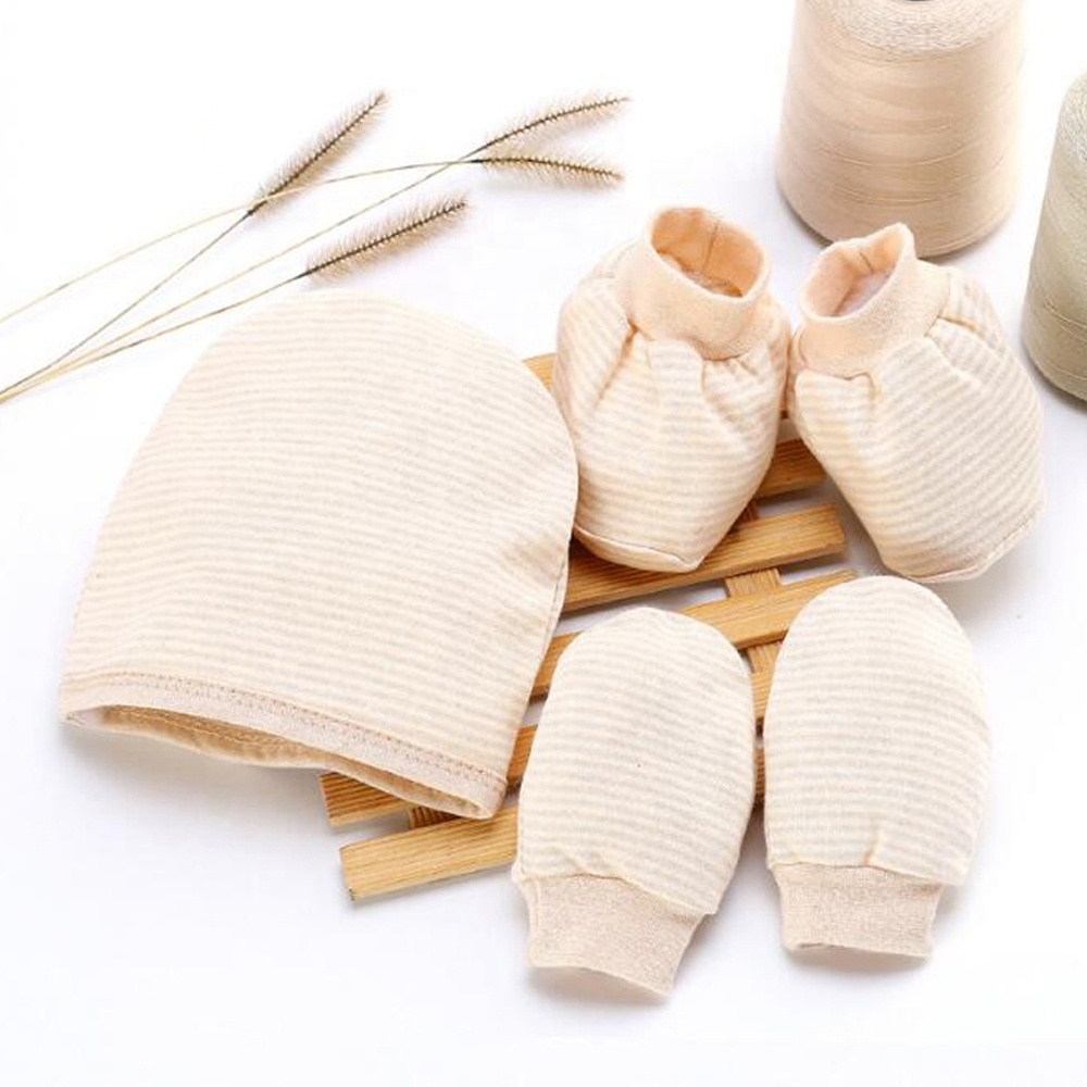 Заводская оптовая торговля из органического хлопка, милый комплект одежды из 3 предметов для новорожденных шапка варежки пинетки Подарочный набор пинетки и варежки