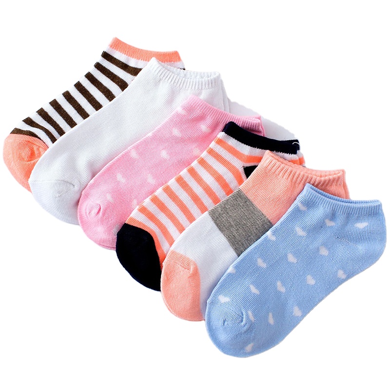 Youki daily life casual colorful no-show simple stripe stars heart cotton women ankle socks