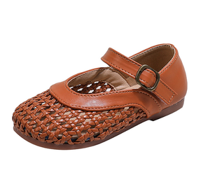 Summer New Girls' Woven Leather <b>Shoes</b> Children's Hollow Leisure Cap Toe Sandals Flat <b>Shoes</b> - Product Image 6