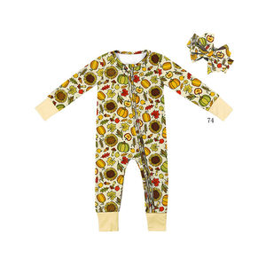 2 Stuks Kleding Set Groothandel Bloemen Baby Romper Met Hoofdband Zip Babygrow Baby Kleding 0-6 Meisjes - Product Image 2