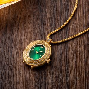 <span class=keywords><strong>Montre</strong></span>-collier en acier inoxydable avec <span class=keywords><strong>pendentif</strong></span> à breloque, cadran à aiguilles à quartz Miyota, bijoux de mode hip-hop personnalisés pour femmes - Product Image 3