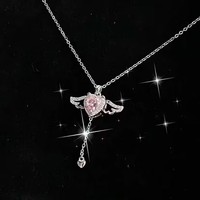 Collares de joyería de moda Alas de Ángel delicadas Collares colgantes de corazón de diamantes de imitación rosa