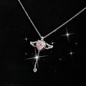 Collane di gioielli di moda delinate <span class=keywords><strong>ali</strong></span> d'angelo rosa con ciondolo a <span class=keywords><strong>cuore</strong></span> di strass - Product Image 4