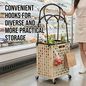 Panier de courses roulant avec crochets latéraux et roues pour supermarché, épicerie et rangement domestique – Meilleure vente en Australie - Product Image 2