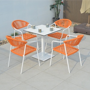 4-Seater Outdoor <b>Garden</b> Dining <b>Table</b> Set Woven Rope Chairs with Stainless Aluminum Base Hotel-Friendly Metal Furniture - Product Image 6