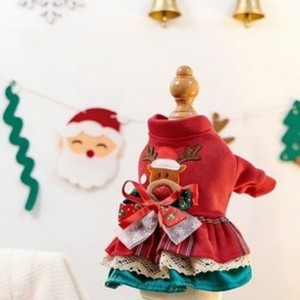Robe de Noël pour animaux de compagnie, motif renne rouge, tenue chaude d'hiver, design animal mignon, en polyester, style jupe, pour chiens et chats - Product Image 1