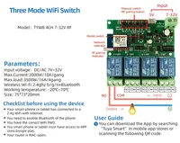 Module de contrôle d'appareils WiFi intelligent Tuya, télécommande RF 433, relais 4 canaux, contrôle vocal Alexa Google Home, contrôle par application, 12V/24V/220V