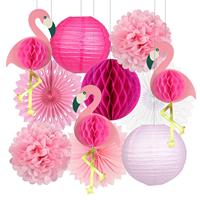 Kit de Décoration Anniversaire Tropical Flamant Rose : Éventails en Papier, Lanternes, Pompons, Guirlandes Nid d'Abeille pour Fêtes Hawaïennes Luau et d'Été
