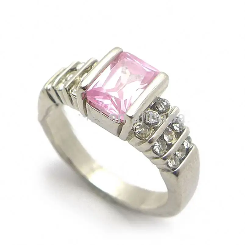고품질 핑크 사파이어 합금 크리스탈 반지, 여성용 월마트 약혼 반지, 925 스털링 실버 주얼리 도매