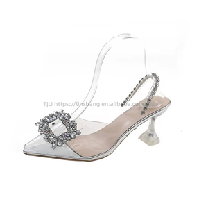 Baotou Women's Half Summer Rhinestone High Heels Sandals Crystal Stiletto Shoes With <b>Cushioning</b> Mesh Sexy Slides Mules - Product Image 6