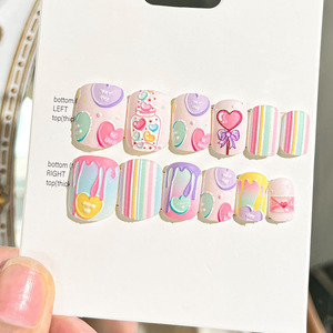 24 cái/bộ 3D dập nổi đầy màu sắc Báo Chí trên móng tay ngắn vuông đầy đủ bao gồm mặc mô hình khác nhau giả Gel Nail Mẹo - Product Image 3