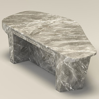 Table à manger en marbre gris, trapézoïdale inclinée, avec structure intégrée, en pierre sculptée, mobilier de salle à manger, maison de rêve