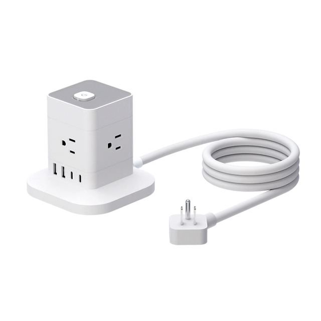 4 AC Outlets Power Strip Tower With 20W Fast Charging 1.5 Meters Extension Cord Tower Extension Lead Surge Protector 4 USB