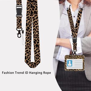 Brown leopard print retractable buckle phone/<b>ID</b> card <b>holder</b>, horizontal push-fit <b>ID</b> card protector, can be printed with logo. - Product Image 3
