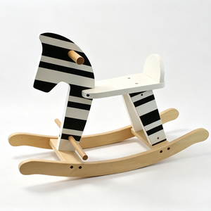 ANNA & BECK <span class=keywords><strong>Cheval</strong></span> <span class=keywords><strong>à</strong></span> <span class=keywords><strong>Bascule</strong></span> Durable Rayé Noir et Blanc pour Enfants de 3 Ans et Plus Unisexe en Bois de Schima - Product Image 1