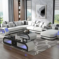 Ensemble Canapé LED Intelligent Moderne en Cuir de Luxe pour Décoration Complète de la Maison avec Canapés en Cuir Véritable et Rembourrage en Éponge pour Salon