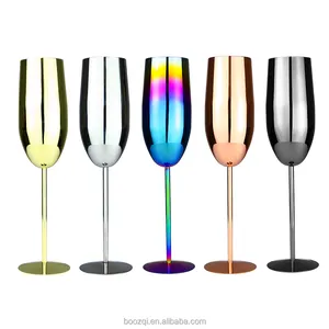 复古风格彩色酒杯玻璃晚宴金属不锈钢304酒杯香槟长笛