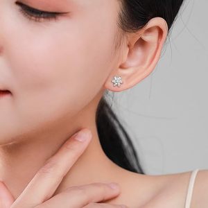 LUOTEEM Pendientes de Moissanita Modernos para Mujer, Diseño Floral de Verano, Engaste de Plata con Baño de Rodio, Venta al por Mayor - Product Image 2