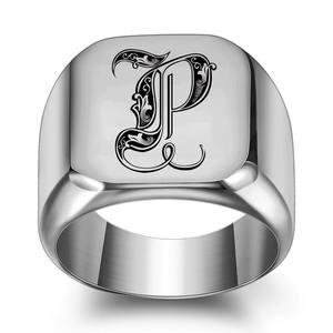 Anello Personalizzato in Acciaio Inox <span class=keywords><strong>con</strong></span> <span class=keywords><strong>Nome</strong></span> 3D, Iniziali, Anelli Unisex Hip-Hop Punk, Anello Impilabile in Stile Old English - Product Image 6